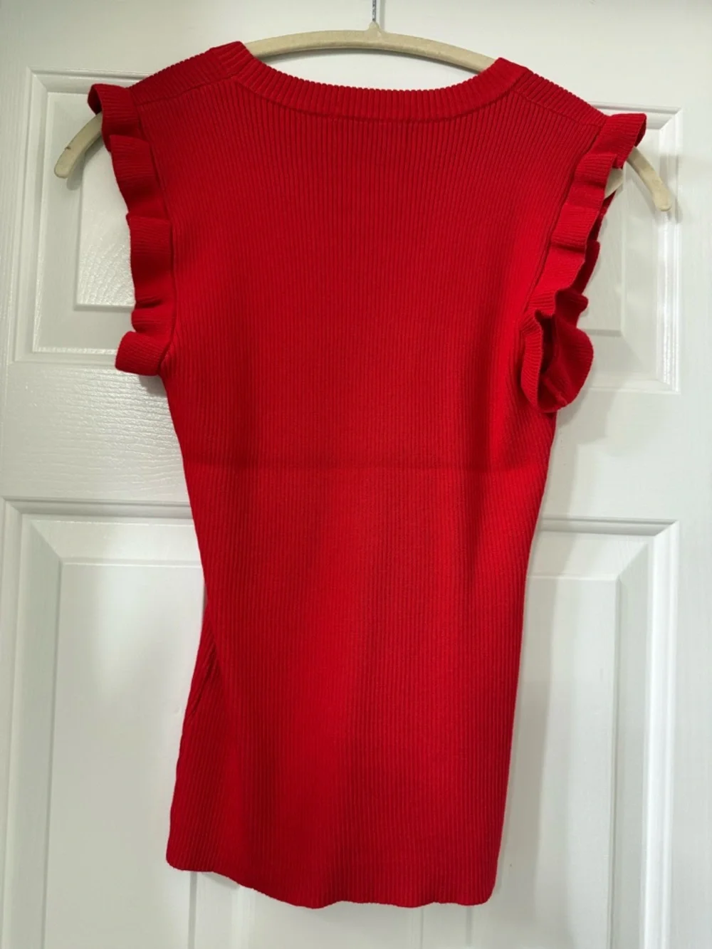 Zenana Outfitters Red Ribbed Ruffle Sleeve Tank - Picture 5 of 5